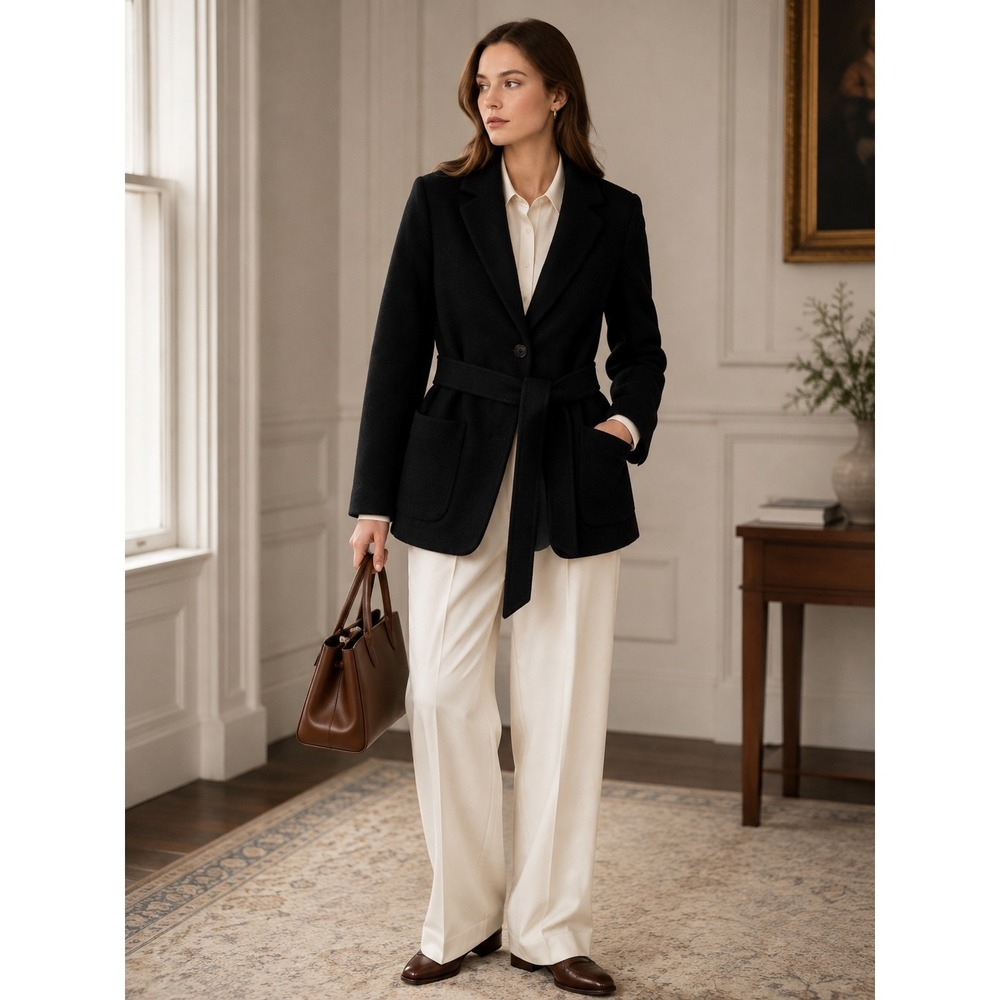 J.Crew Italian Boiled Wool Blazer Coat Womens 4 Navy New  Belted Jacket